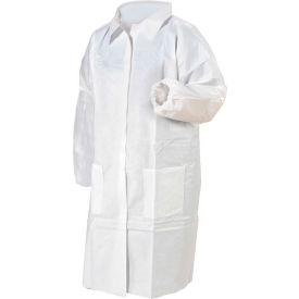 Lab Coat, 3 Pockets, Elastic Wrists, Snap Front, Single Collar, White, XL, 30/Case