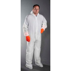Polypropylene Coverall/Bunny Suit, Elastic Wrists, Attached Hood & Boots, Zipper Front, 2XL, 25/CS