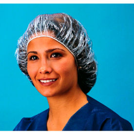 Polyethylene Bouffant Cap, 3/4 Mil, Waterproof, Latex Free, Clear, 21", 100/Bag