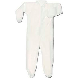 HD Polypropylene Coverall, Elastic Wrists & Ankles, Zipper Front, Single Collar, White, 2XL