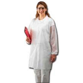 Polypropylene Lab Coat, No Pockets, Open Wrists, Snap Front, Single Collar, White, 4XL