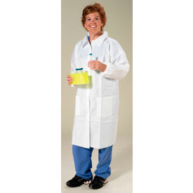 Polypropylene Lab Coat, 3 Pockets, Elastic Wrists, Snap Front, Single Collar, White, 4XL