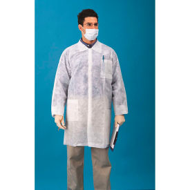 Polypropylene Lab Coat, 3 Pockets, Open Wrists, Snap Front, Single Collar, White, 3XL