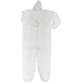 Polypropylene Coverall, Elastic Wrists & Ankles, Attached Hood, Zipper Front, White, L, 25/Case