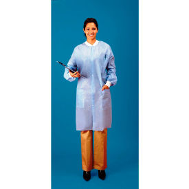 Lab Coat, 3 Pockets, Knit Wrists, Snap Front, Knit Collar, White, 2XL, 30/Case