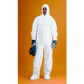 Coverall/Bunny Suit, Attached Hood & Boots, Zipper Front, White, L, 25/Case