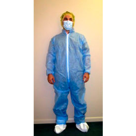 Coverall, Elastic Wrists & Ankles, Zipper Front, Single Collar, Blue, XL, 25/Case