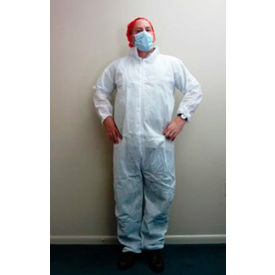 Coverall, Elastic Wrists & Ankles, Zipper Front, Single Collar, White, L, 25/Case