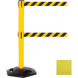 WeatherMaster Twin Retractable Belt Barrier, 40" Yellow Post, 11' Yellow Belt