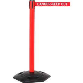 Retractable Belt Barrier, 40" Red Post, 11' Red "Danger-Keep Out" Belt