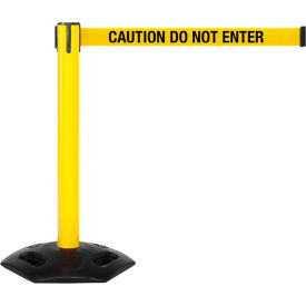 Retractable Belt Barrier, 40" Yellow Post, 16' Yellow "Caution-Do Not Enter" Belt