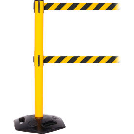 WeatherMaster Twin Retractable Belt Barrier, 40" Yellow Post, 11' Black/Yellow Belt