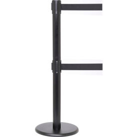 QueuePro Twin Retractable Dual Belt Barrier, 40" Black Post, 11' Black Belt