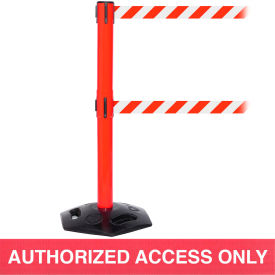 WeatherMaster Twin Retractable Belt Barrier, 40" Red Post, 11' Red "Authorized Access Only" Belt