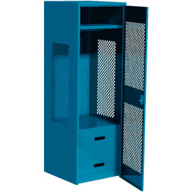 Gear Locker w/ 2 Drawers & Perforated Door, 24"Wx18"Dx72"H, Blue, All-Welded