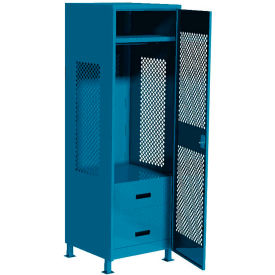 Gear Locker w/ 2 Drawers, Door & Legs, 24"W x 24"D x 72"H, Blue, All-Welded
