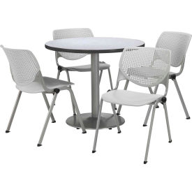 36" Round Dining Table & Chair Set, Gray Nebula Table With Light Gray Plastic Chairs