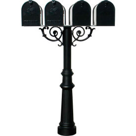 The Hanford Quad Post (With Support Brace), Fluted Base & E1 Economy Mailbox