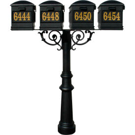 The Hanford Quad Post (With Support Brace), Fluted Base & Lewiston Mailbox