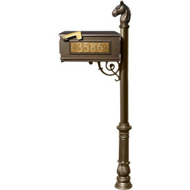 Equine Mailbox with Aluminum Address Plates, Horsehead Finial & Ornate Base, Bronze