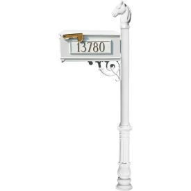 Equine Mailbox w/Cast Aluminum Address Plates, Horsehead Finial & Ornate Base, White
