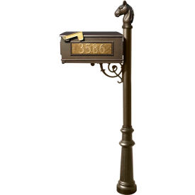 Equine Mailbox w/Cast Aluminum Address Plates, Horsehead Finial & Fluted Base, Bronze