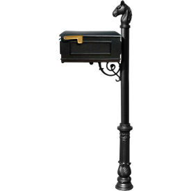 Equine Mailbox, No Address Plates w/Horsehead Finial & Decorative Ornate Base, Black