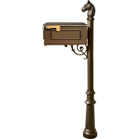 Equine Mailbox, No Address Plates w/Horsehead Finial & Decorative Fluted Base, Bronze