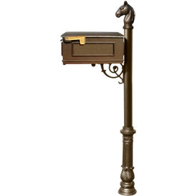 Equine Mailbox, No Address Plates w/Horsehead Finial & Decorative Ornate Base, Bronze