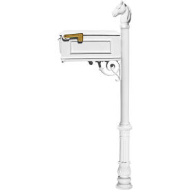 Equine Mailbox, No Address Plates w/Horsehead Finial & Decorative Ornate Base, White
