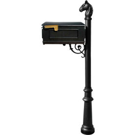 Equine Mailbox, No Address Plates w/Horsehead Finial & Decorative Fluted Base, Black