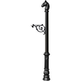 Equine Post Only w/Support Bracket, Horsehead Finial & Decorative Ornate Base, Black