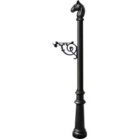 Equine Post Only w/Support Bracket, Horsehead Finial & Decorative Fluted Base, Black