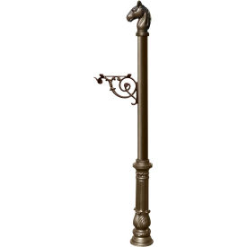Equine Post Only w/Support Bracket, Horsehead Finial & Decorative Ornate Base, Bronze