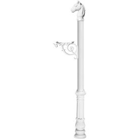 Equine Post Only w/Support Bracket, Horsehead Finial & Decorative Ornate Base, White