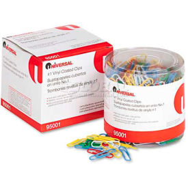 Paper Clips, Vinyl Coated Wire, No. 1, Assorted Colors, 500/Pack