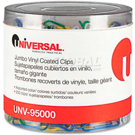 Paper Clips, Vinyl Coated Wire, Jumbo, Assorted Colors, 250/Pack