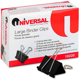 Large Binder Clips, Steel Wire, 1" Capacity, 2" Wide, Black/Silver, Dozen