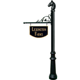 Large Hanging Ranch Sign with Decorative Fluted Base & Horsehead Finial in Black