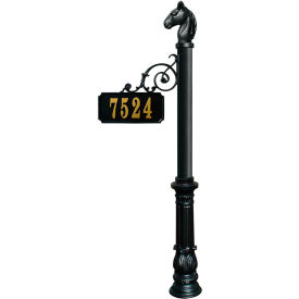 Scroll Mount Address Post with Decorative Ornate Base & Horsehead Finial in Black