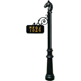 Scroll Mount Address Post with Decorative Fluted Base & Horsehead Finial in Black