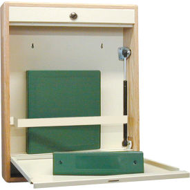 Half Size Wood Frame Wall Desk, Manual Close, Combination Lock, Beige/Oak