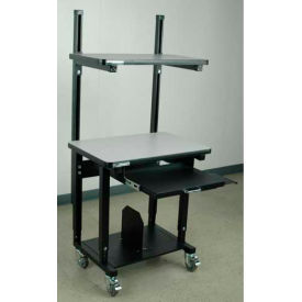 Mobile Computer Desk w/ Top Shelf, 36"W x 24"D x 33-1/2"H, Black