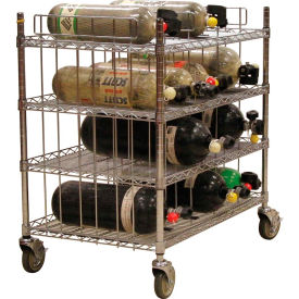 Mobile Bottle Cart, Four Shelf Levels, Holds 16 Bottles, Chrome