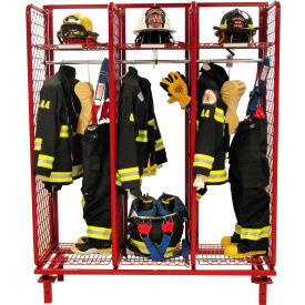 Gear Storage Rack Locker, 3 Sections, 75-1/4"W x 20"D x 79"H, Red, Unassembled