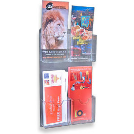 Wall Mount Brochure Holder with 4 Pockets, 9.5"W x 16"H, Clear - Package Quantity 2