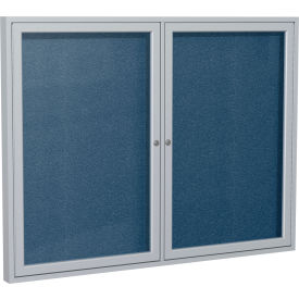 Outdoor Enclosed Bulletin Board, 2 Door, 48"W x 36"H, Navy Vinyl/Silver Frame