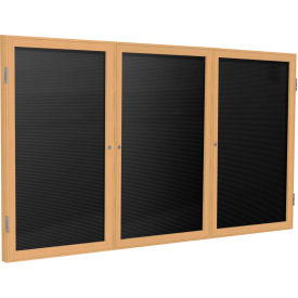 Enclosed Letter Board - 3 Door - Black Letterboard with Oak Frame - 36" x 72"