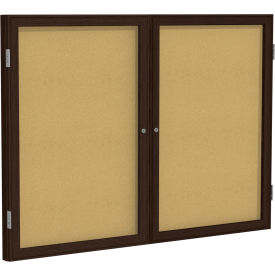 Enclosed Bulletin Board, 2 Door, 60"W x 48"H, Natural Cork/Walnut Frame