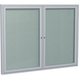 Enclosed Bulletin Board, Outdoor, 2 Door, 60"W x 36"H, Silver Vinyl/Silver Frame